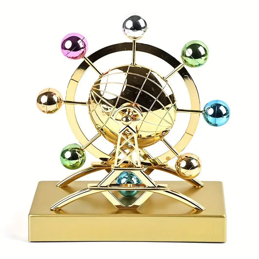 Creative Geometric Earth Kinetic Sculpture Vibrant Colorful Spheres & Golden Base, Modern Home Decor for Living Room, Bedroom, Unique Gift Idea, Sculptures Home Decor, Living Room Accent, Artistic Sculpture
