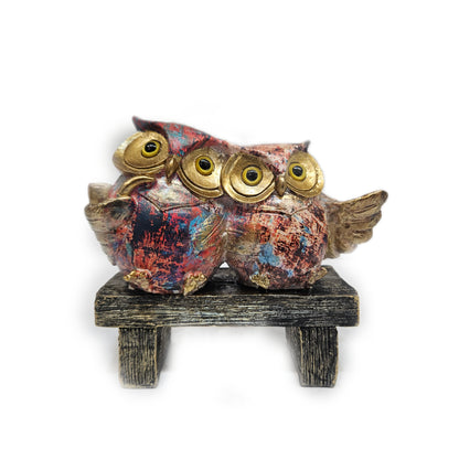 The Two Owls on a Bark Showpiece - Polyresin Owl Statue for Home, Living Room Decor, Study Table and Office