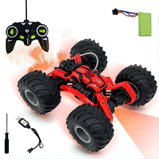 Remote Control Rechargeable Full Function 2.4Ghz RC Car with Booster Spray Function Off Road Drift Race Car Toy 360° Rotating Stunt Performing Toy for Kids Boys Girls - Red