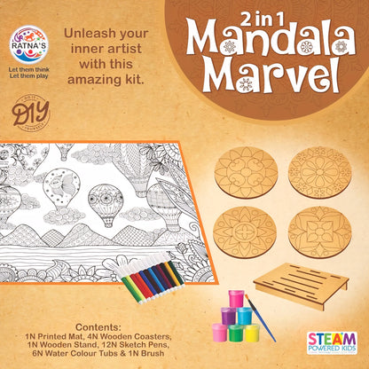 2in1 Mandala Marvel Coloring Coasters & Canvas Mat Washable & Reusable Creative Coloring Fun for Kids & Adults