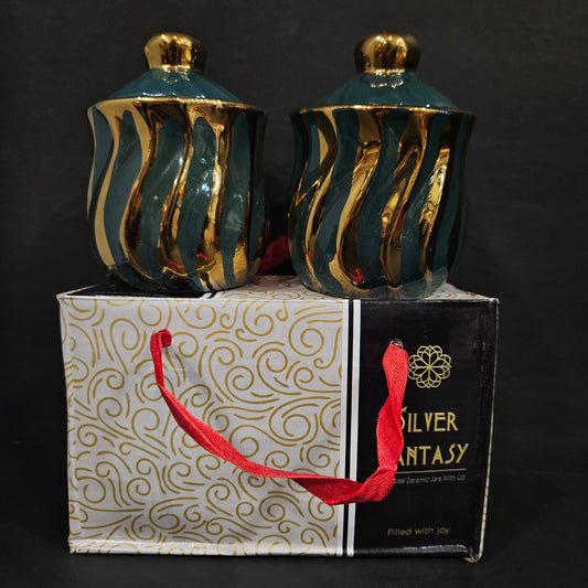 Silver fantasy creamic 2 piece storage jar set for multi purpose usage