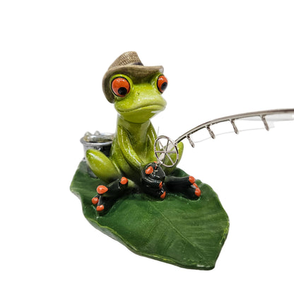 Comical fishing frog figurine is a hand-painted resin decoration suitable for garden or indoor use Showpiece Figurine