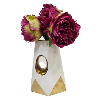 White-Gold Modern Vase Set, Ceramic Vases for Decor, Living Room, Office, Bookshelf, Centerpieces, Table Decoration