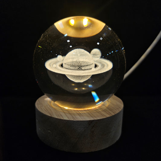 3D Galaxy Crystal Ball Night Lamp,with USB Table Colorful Wooden Crystal Ball for Home Decoration and Gifting purpose