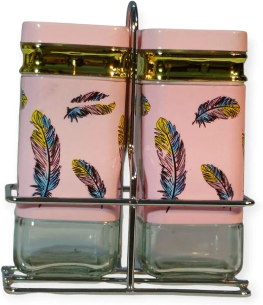 Glass Salt and Pepper Shaker 2 piece Set, with multicolour features designed and Pink coloured spice set