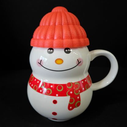Cute Snowmans Santa Clause, Christmas with Silicon Lid Cover, Cartoon Print Ceramic for Tea/Coffee/Milk, Ceramic Snowman cup Ceramic Coffee Mug