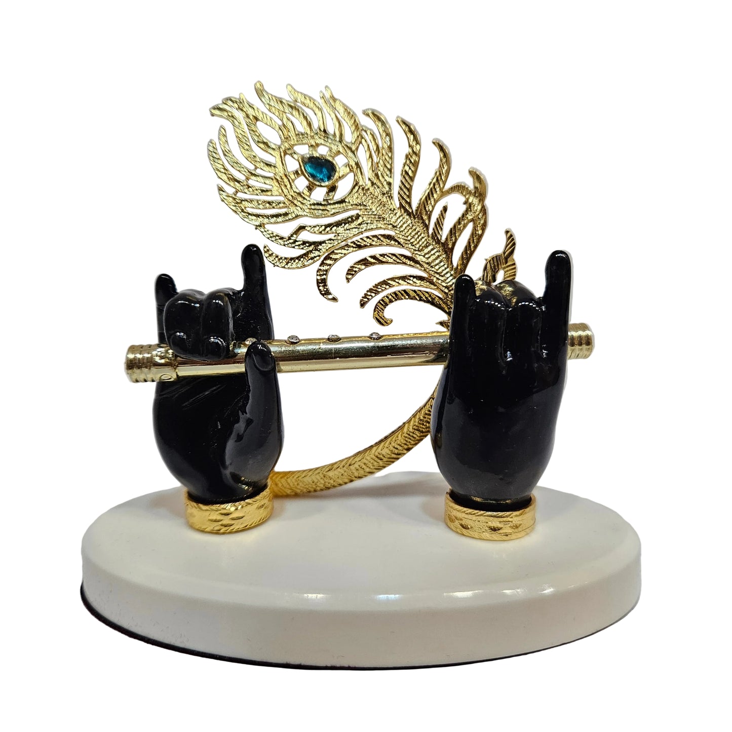 Lord Krishna Hand Idol with Flute,Face and Peacock|Statue for Gifting Home Decorative Showpiece