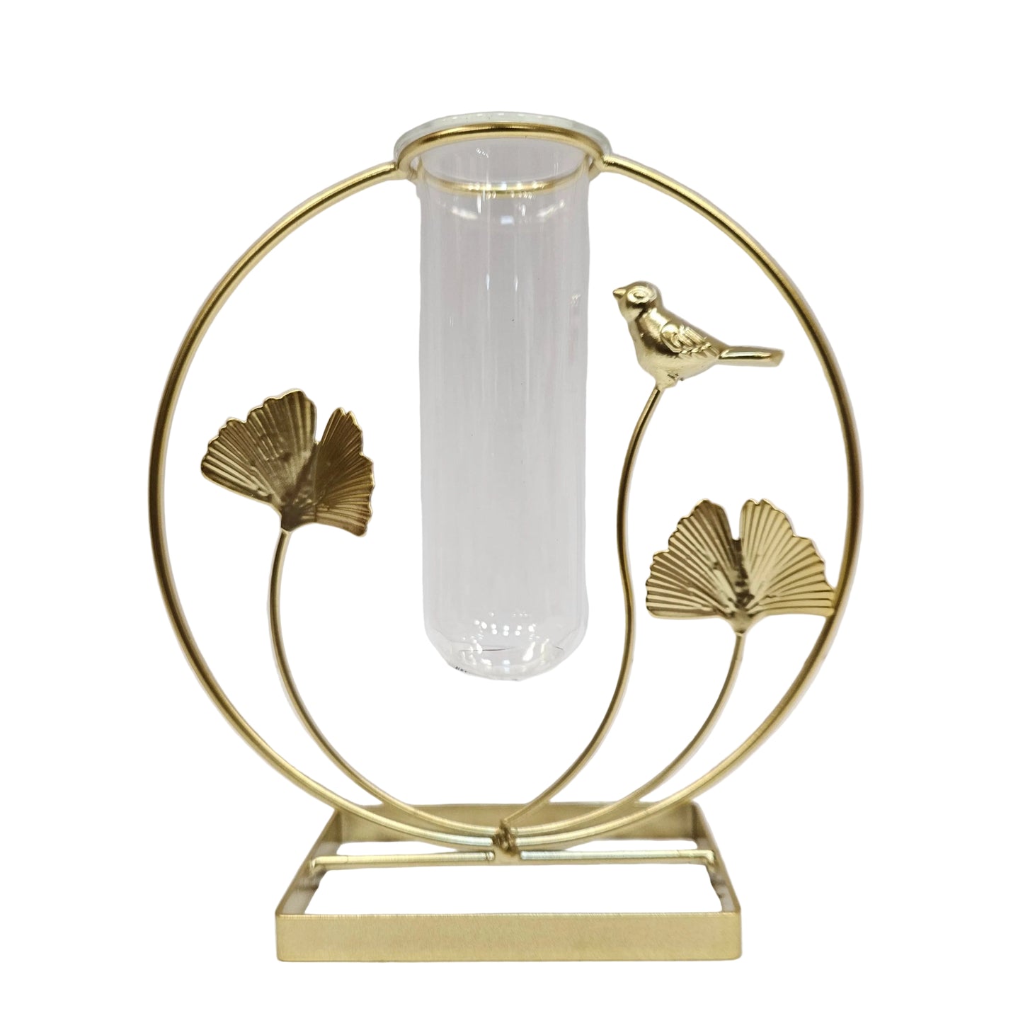 Glass iron Art Metal Frame Terrarium for Desktop Decoration Round with bird modern vase