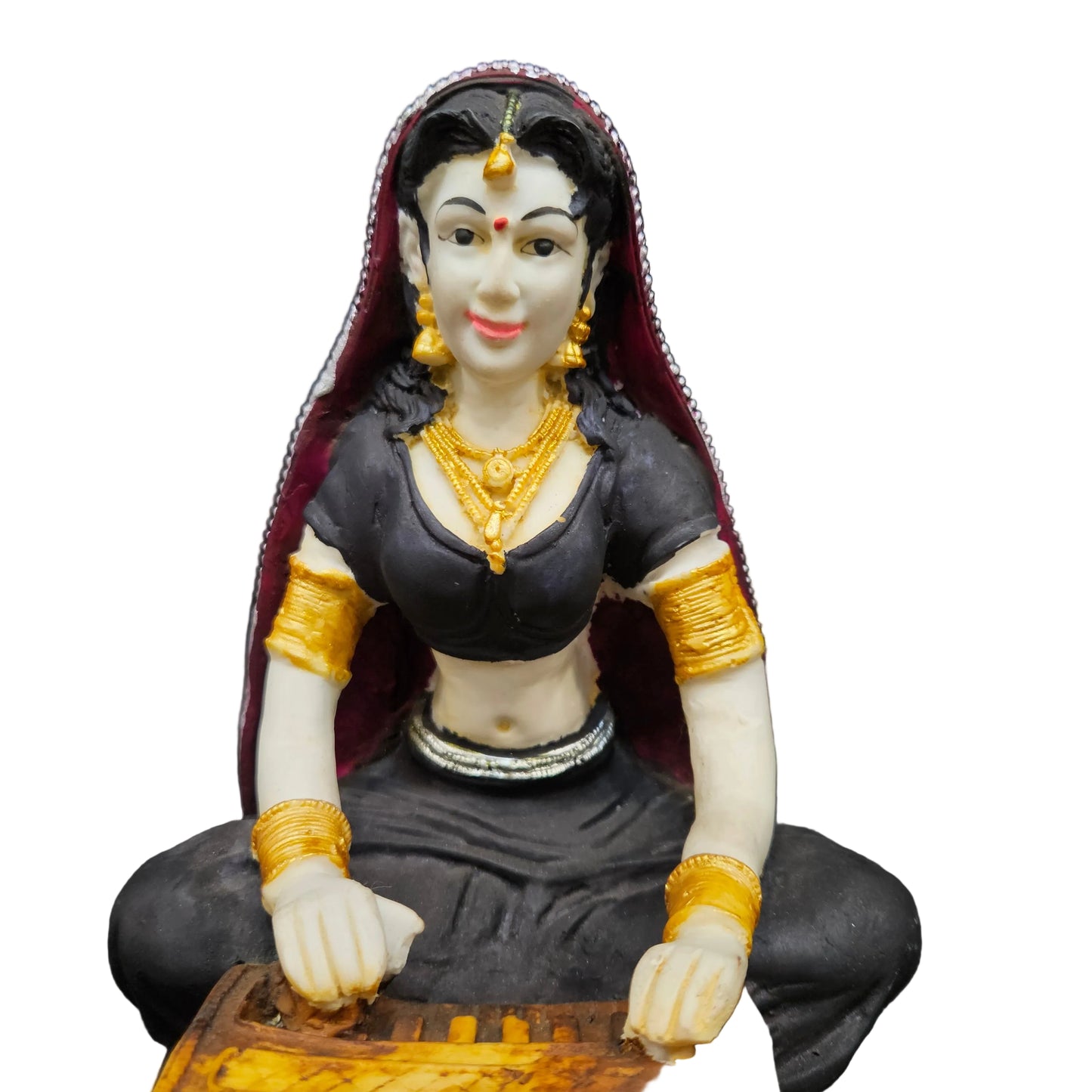 Polyresin Rajasthani Women Statue Preparing Makkhan Handcrafted Human Figurine Decorative Showpiece for Home Decor