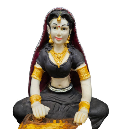 Polyresin Rajasthani Women Statue Preparing Makkhan Handcrafted Human Figurine Decorative Showpiece for Home Decor