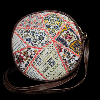 Women Round Sling Crossbody Bag | Beautiful Print Vegan Leather Purse | Zip Closure & Adjustable Strap| Storage Space For Essentials
