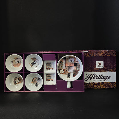 Kanch heritage 6 pieces gift set having 4 pieces cup sets,1 Sauce dip try with portions & pan Shaped one serving tray