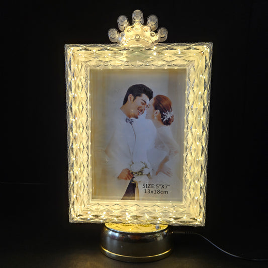 White Rectangular Shaped Crystal designed Photo Frame with Button Operated for gifting purpose/couple gifting