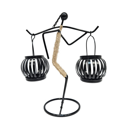 Handmade Iron Metal Rustic Candle Stand Sensational Warm Light for Romantic Dinner Showpiece Figurine