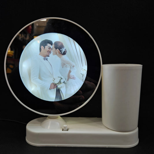 Magic Mirrors lighting Photo Frames with penstand Tabletop, for Gifting to Your Loved One, Birthday Gifts Heart Shape, Metallic White