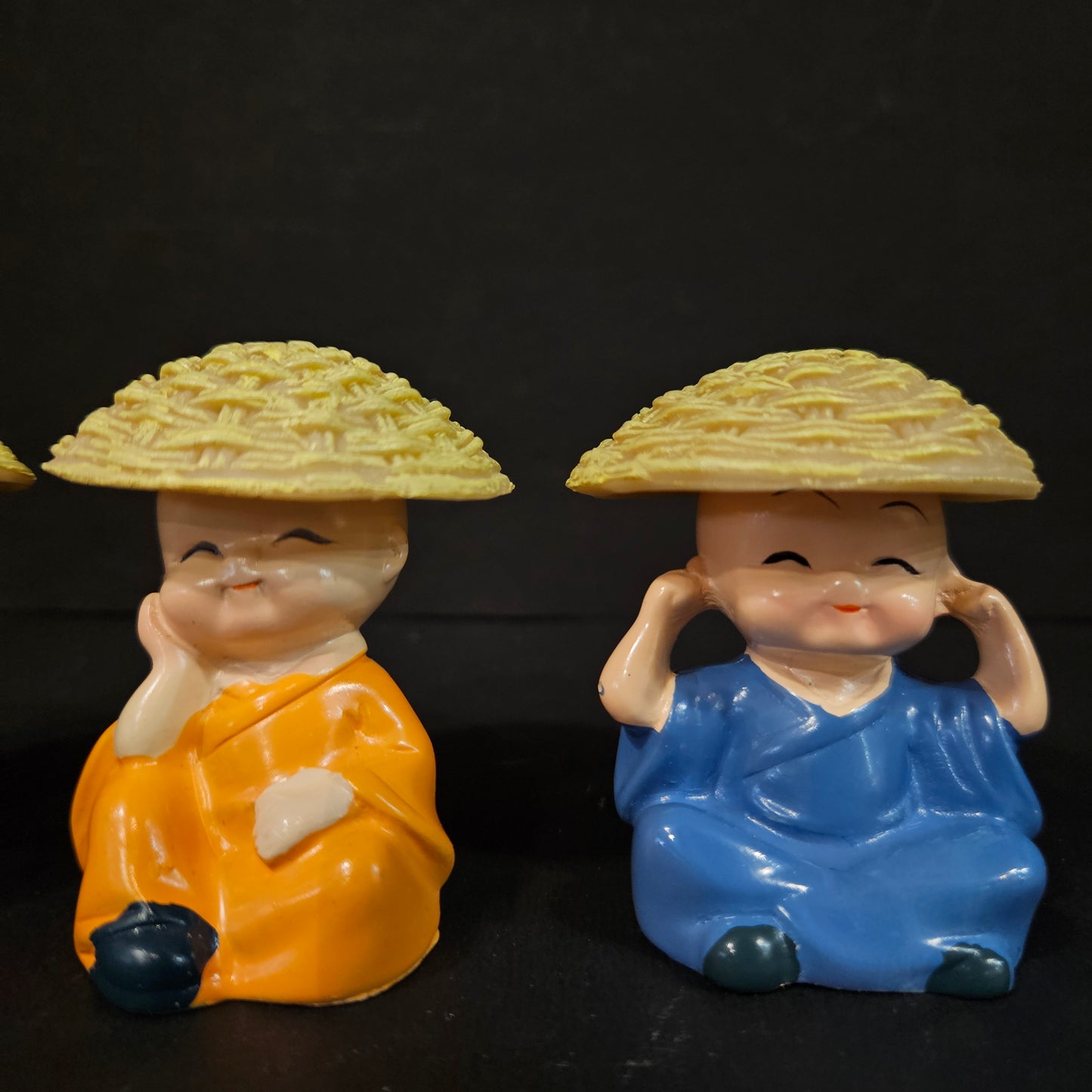 Think No Evil, Speak No Evil, Hear No Evil, See No Evil Set of 4 Baby Monk Buddha Statue with Hat Decorative Showpiece for car Dashboard, Home Office Decor & Gift Purpose