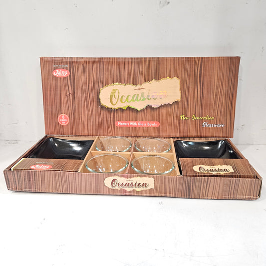 Occasion 4pieces glass bowl & 2 snack platters perfect for Return gifting purpose