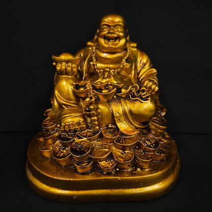 Charming Golden Laughing Buddha Statue – Hand-Painted Resin Figurine for Prosperity, Happiness, and Home Office Living Room Decor for Diwali