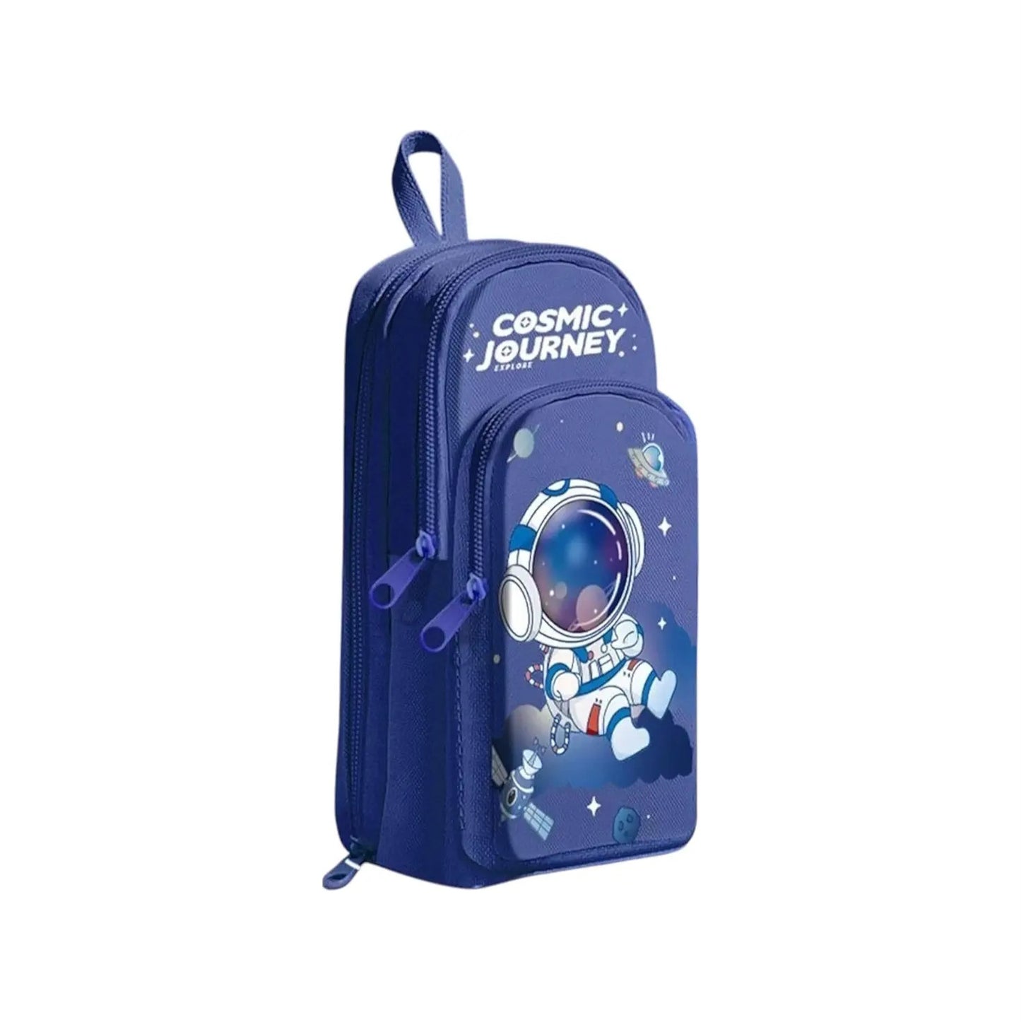 Cosmic Journey Pencil Pouch, Navy Blue School Stationery Bag with Astronaut Design, Double Compartment (Blue Space)