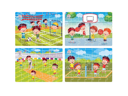 Ratna's Original 4 in 1 Sports Jigsaw Puzzle for Kids - Set of 4, 35-Piece Puzzles for Games Like Cricket, Football, Basketball & Tennis | Educational Toy | Puzzle Guide Included | Ages 3 and Up