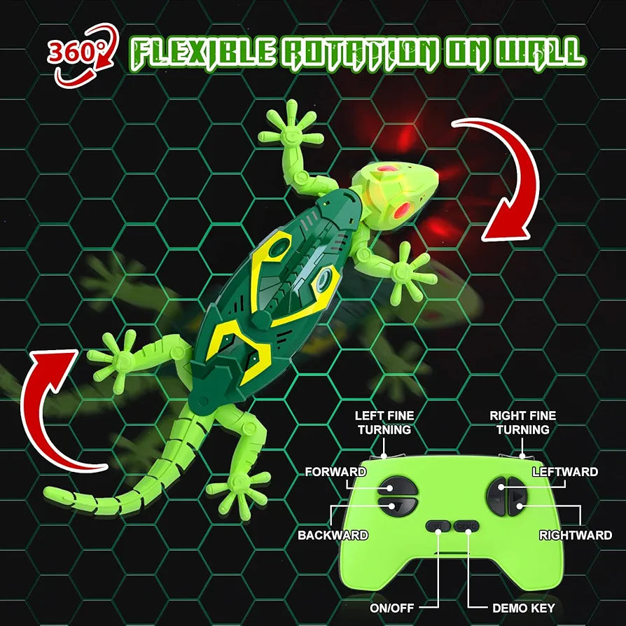 Gecko Wall Racer, Remote Controlled Gecko on the Wall Toy, with Luminous LED Eyes, Realistic Movements, Interactive Robot Toy Gift for Boys Girls from 3 Years