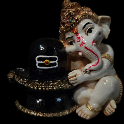 Shivling with Ganesh Idol Statue for Home Puja, Temple, Car Dashboard