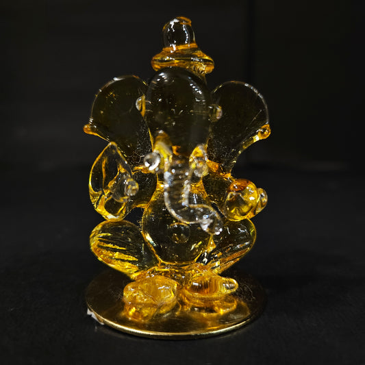 Crystal Lord Ganesha Idol Statue Sculpture for Home Decor Ganpati Idol Statue Decor Figurine Gifts Leaf Shape Base Ganesha Decorative Items for Home
