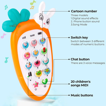 Mobile Phone Toy Cute Rabbit Face Pretend Play Mini Cell Phone Toy with Light & Sound Toys Birthday Gift for Kids