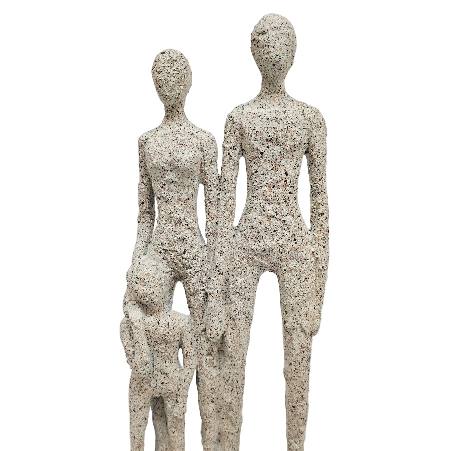 Modern Abstract Family Sculpture. It is a contemporary tabletop figurine that features a minimalist representation of a small family