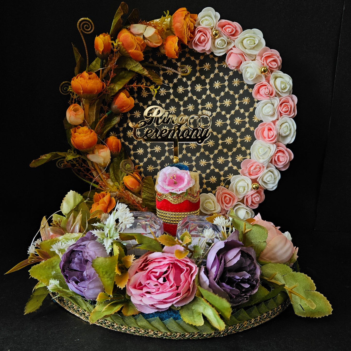 Rose Flowral Decorated Engagement Ring Platter or Wedding Engagement Ring Platter - Decorative Ring Plate and Tray for Ceremony