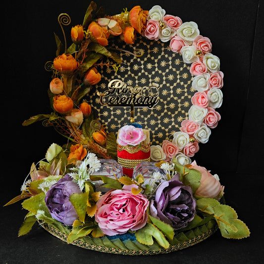 Rose Flowral Decorated Engagement Ring Platter or Wedding Engagement Ring Platter - Decorative Ring Plate and Tray for Ceremony