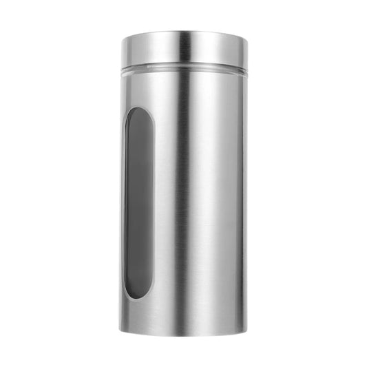 Stainless Steel Airtight Canister with Lid and Clear Window Food Storage Container Jars for Kitchen Counter Flour Coffee Bean Tea Cereal Sugar Cookie Storage Canister 1200ml