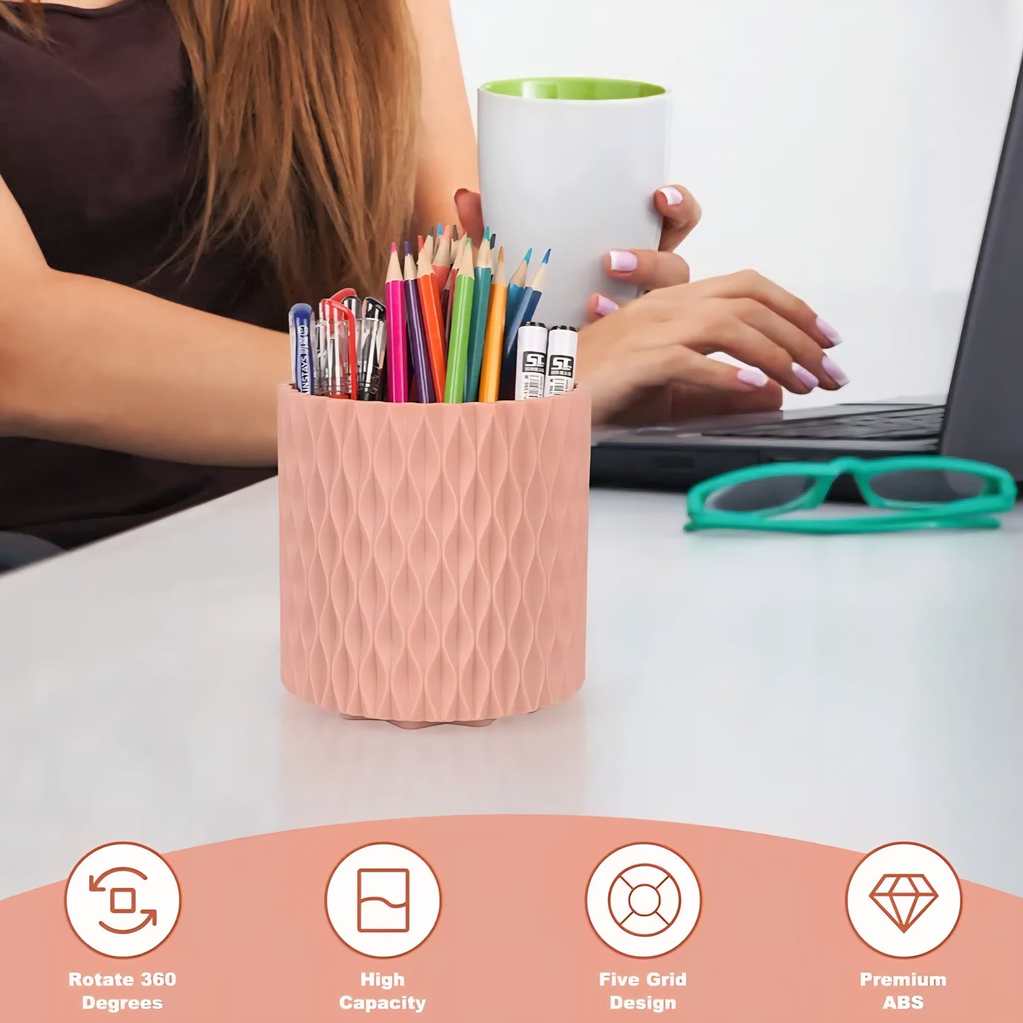 Makeup Brush Holder Organizer 360° Rotating Multi Functional Pen Holder for Desk,Multi-Purpose Desktop Stationary Organizer,Storage Cup for Lipsticks, Comb, Beauty Tool in Vanity