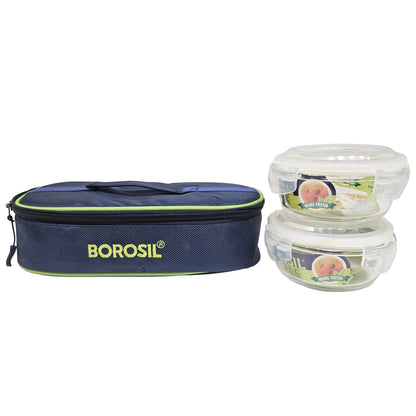 Borosil 2pcs set 400ml Microwaveable Glass round Lunch box with airtight lids