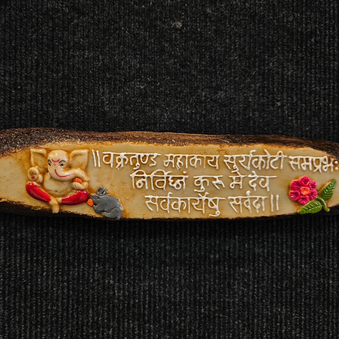 Exclusive Tree Bark Style Resin Art Ganesha Shlok Wall Hanging By Tamrapatra