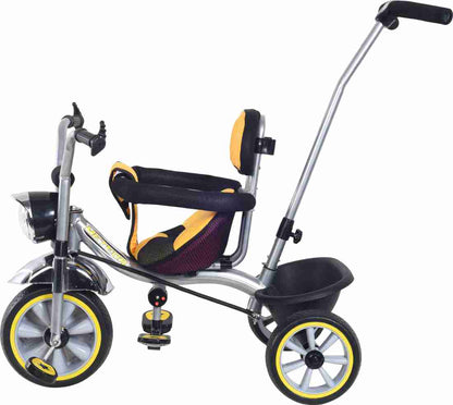 Dash star metro tricycle with soft cushion for comfortable experience,backrest & storage Basket, parental handle control & head light tricycle for kids
