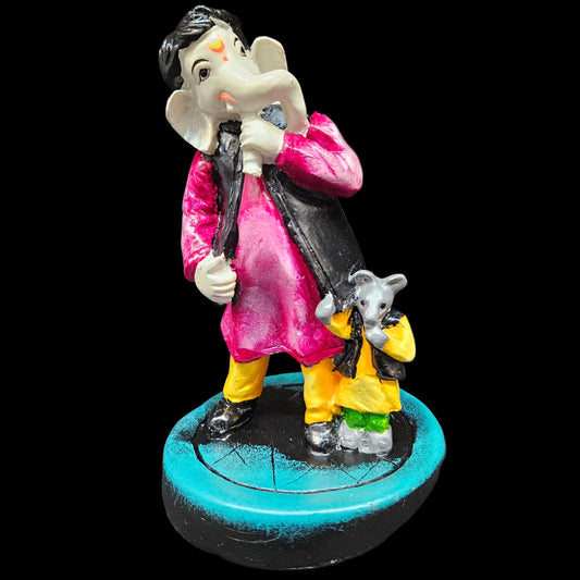 Handcrafted Polyresin Lord Ganesha Idol Singing With Mushak Statue Decorative Showpiece Perfect For Music Lovers, Home Decor, Living Room, Office Desk, Pooja Room- Gift
