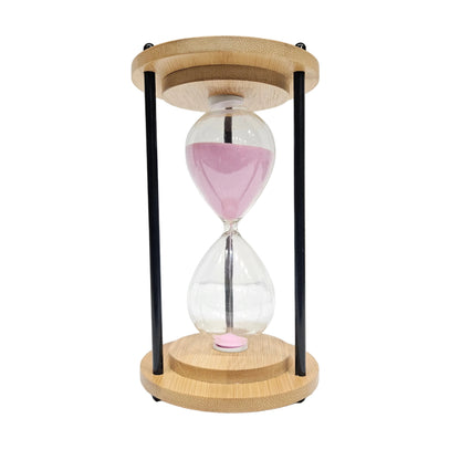 Decorative wooden hourglass sand timer with vibrant pink sand Showpiece Figurine