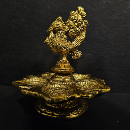 Tirupati Balaji Vilakku Panch Mukhi Silver colour Diya,Vinayaka diya,peacock diya,with Stand Decorative Showpiece