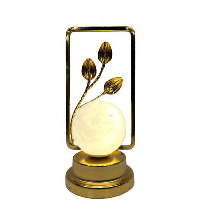 Gold metal table lamp features a glowing led light ball on a stand with leaves night Lamp for home/Bedroom tables Decor