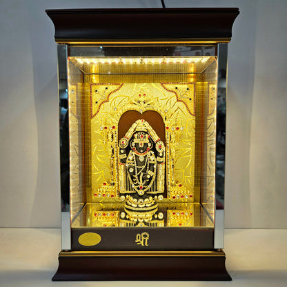 Lord Balaji decorated with attractive stones 24 carats gold Plated idol Statue in a transparent protective cabin