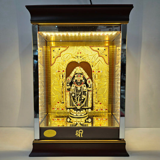 Lord Balaji decorated with attractive stones 24 carats gold Plated idol Statue in a transparent protective cabin