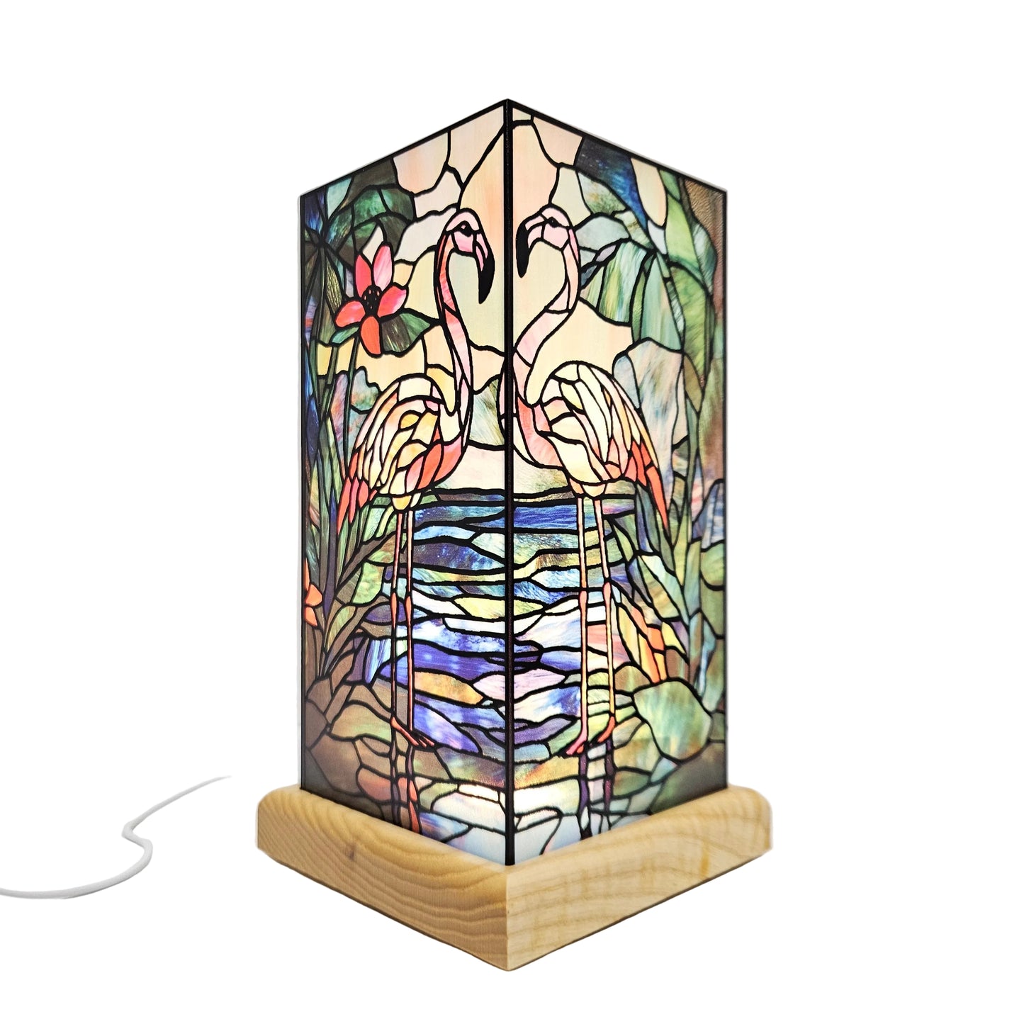 Tiffany-style flamingo accent lamp two stained glass panels depicting perfect for bedroom/table decoration