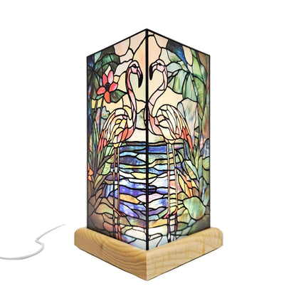 Tiffany-style flamingo accent lamp two stained glass panels depicting perfect for bedroom/table decoration