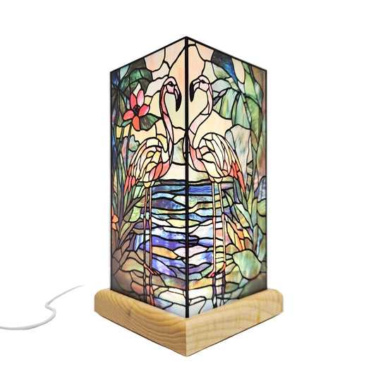Tiffany-style flamingo accent lamp two stained glass panels depicting perfect for bedroom/table decoration
