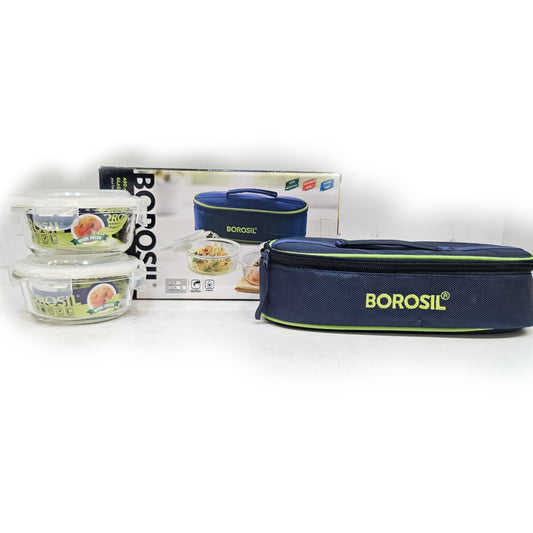 Borosil 2pcs set 400ml Microwaveable Glass round Lunch box with airtight lids