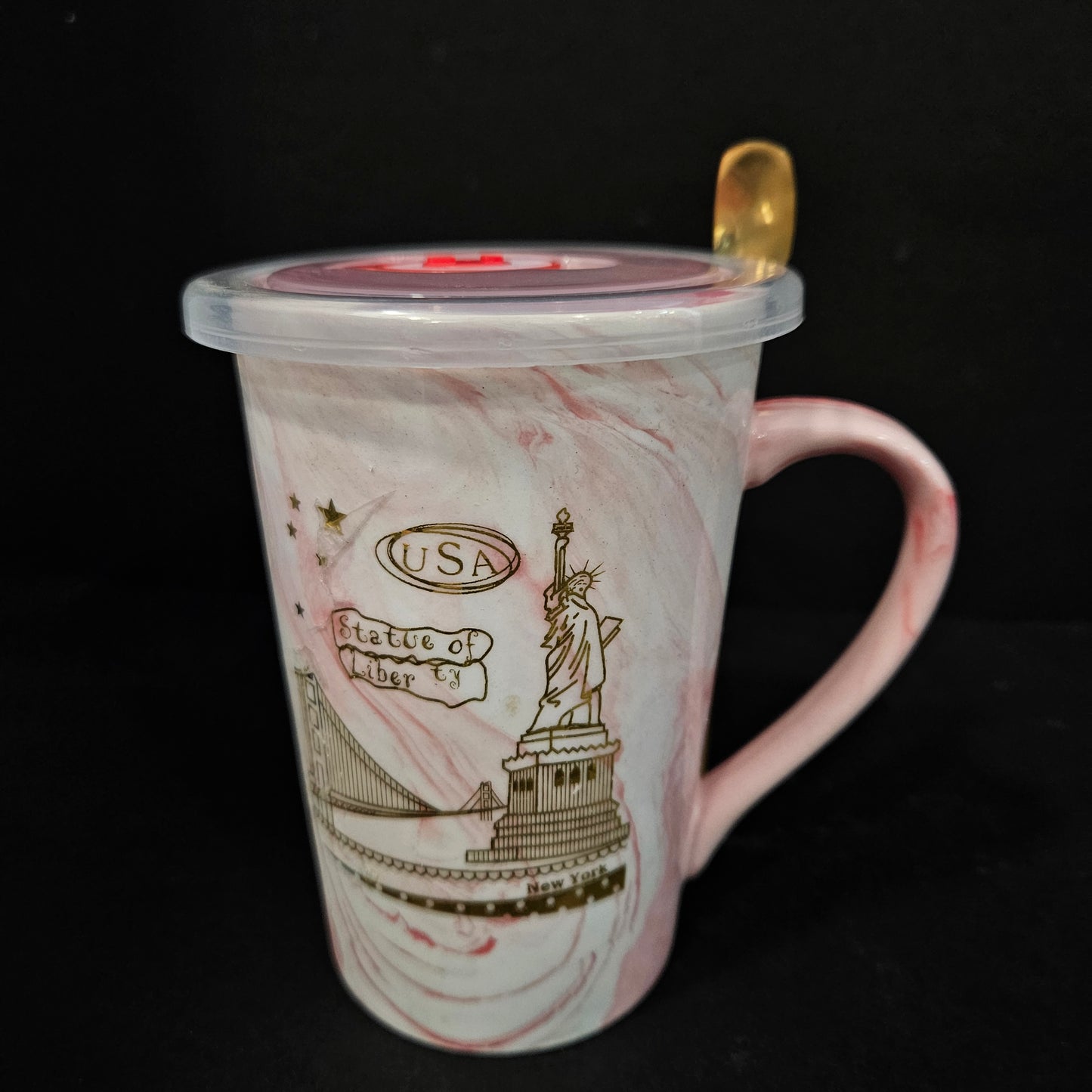 USA Statue of liberty printed Ceramic mug with spoon