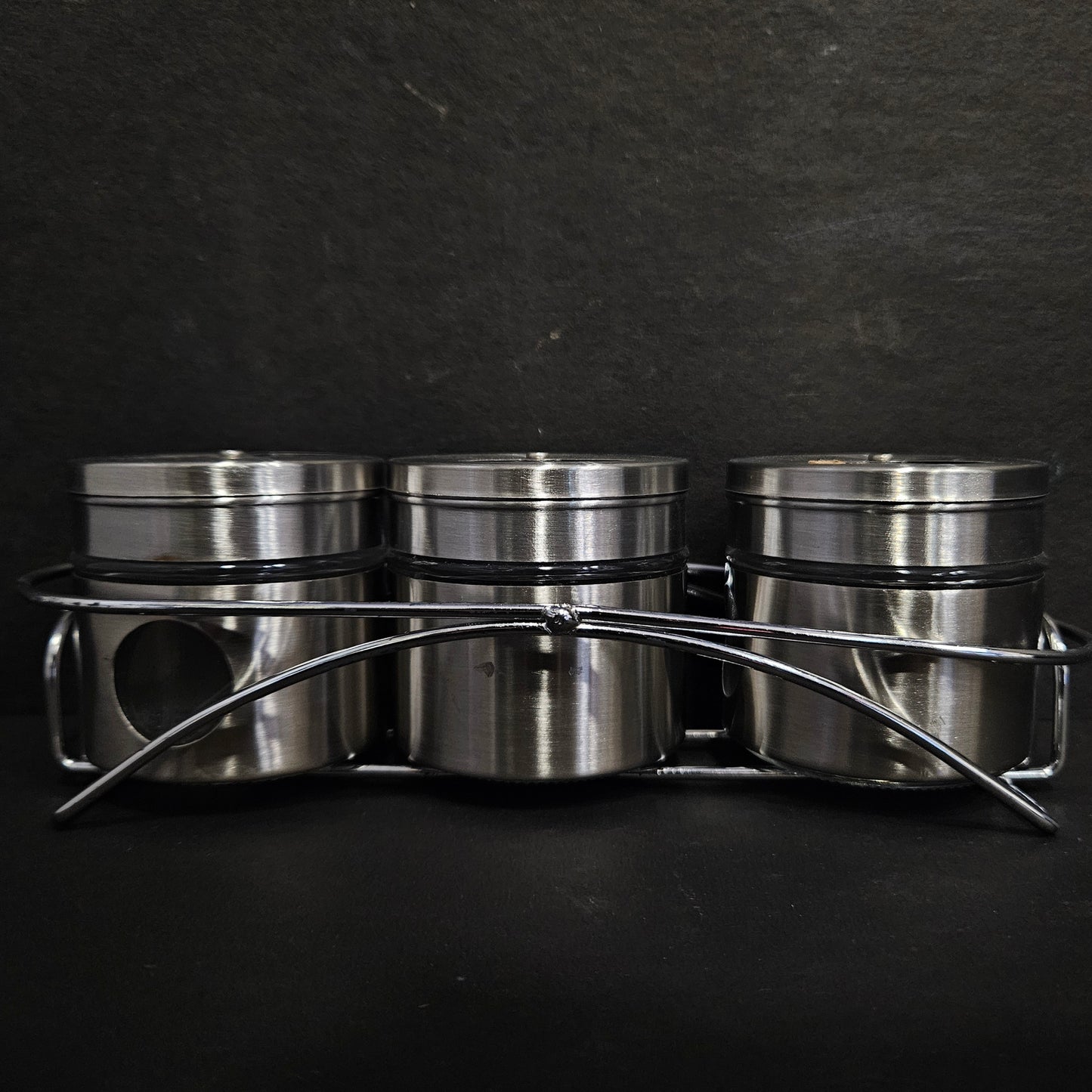 Cruet set 3 pieces salt&Pepper stainless steel Jars with metal rack