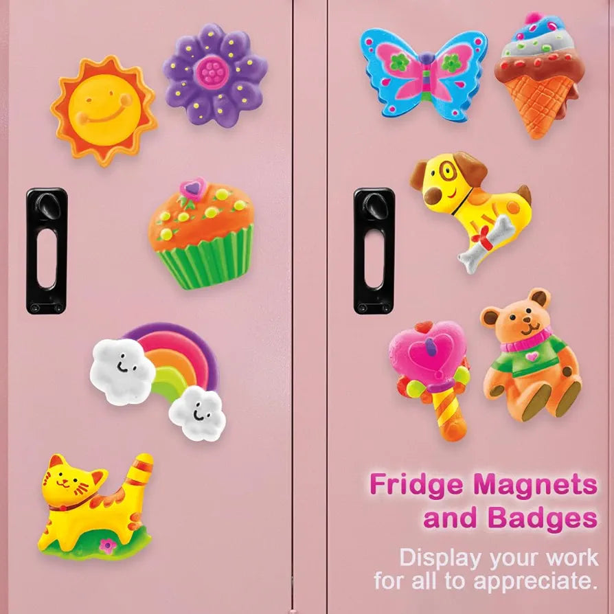 RATNA'S Classic Fridge Magnets Mould & Paint Junior DIY Kit - Create 10 Adorable Plaster Fridge Magnets & Badges - Fun Craft Activity for Kids & Adults, 10 Piece