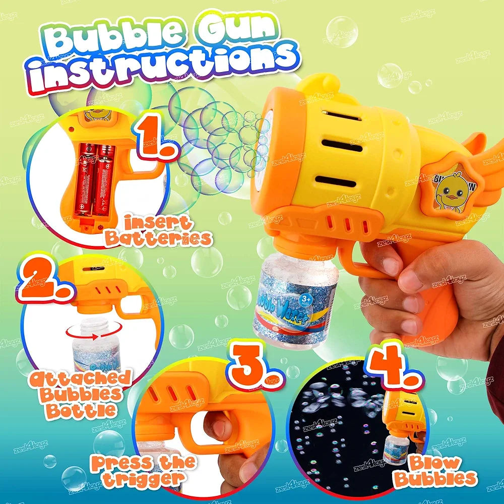 Bubble Gun for Kids Automatic Bubble Blower Maker with Light Effects Battery Operated Duck Bubble Stick for Girls & Boys
